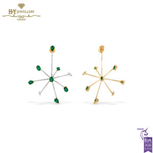 House Of Meraki Jelly Fish Earrings -Yellow Gold Mix Cut Emerald & Diamond - 9.05ct-13920