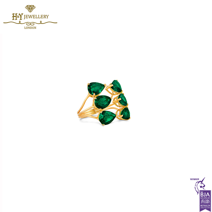 House Of Meraki Sage Yellow Gold Natural Zambian Emeralds Handcrafted Ring - 2.07ct-15629