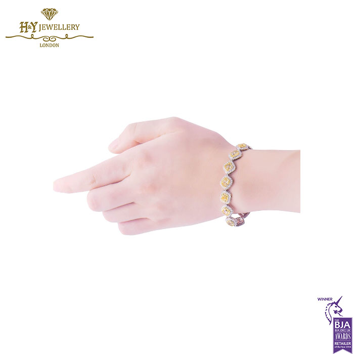 White Gold Mix Cut Fancy Light Yellow & Colorless Diamond Bracelet - 15.52ct-13664