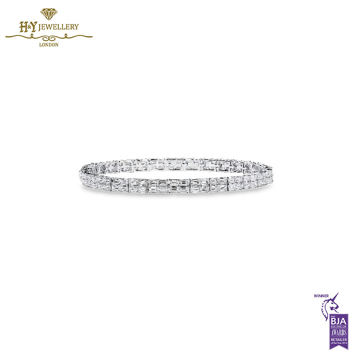 White Gold Baguette Cut Diamond Tennis Bracelet - 7.26ct-0