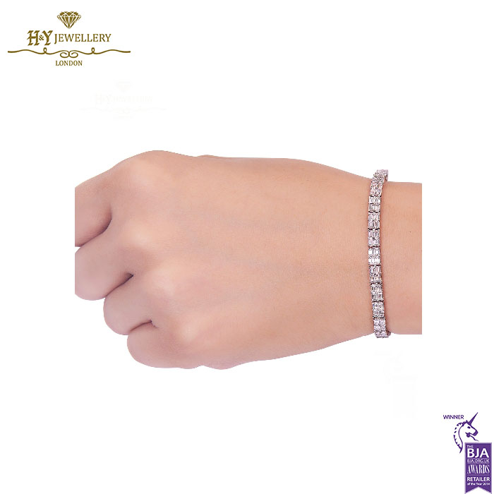 White Gold Baguette Cut Diamond Tennis Bracelet - 7.26ct-13674