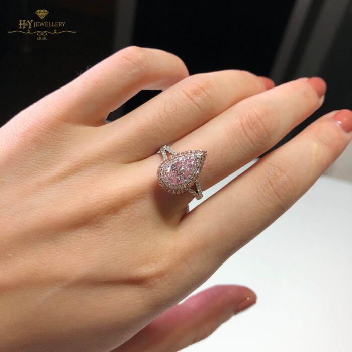 White Gold Brilliant & Pear Cut Pinkish Brown Diamond Ring - 1.68ct-9401