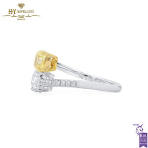 White Gold Cushion Cut Fancy Yellow & White & Round White Diamond Ring - 2.17ct-13563