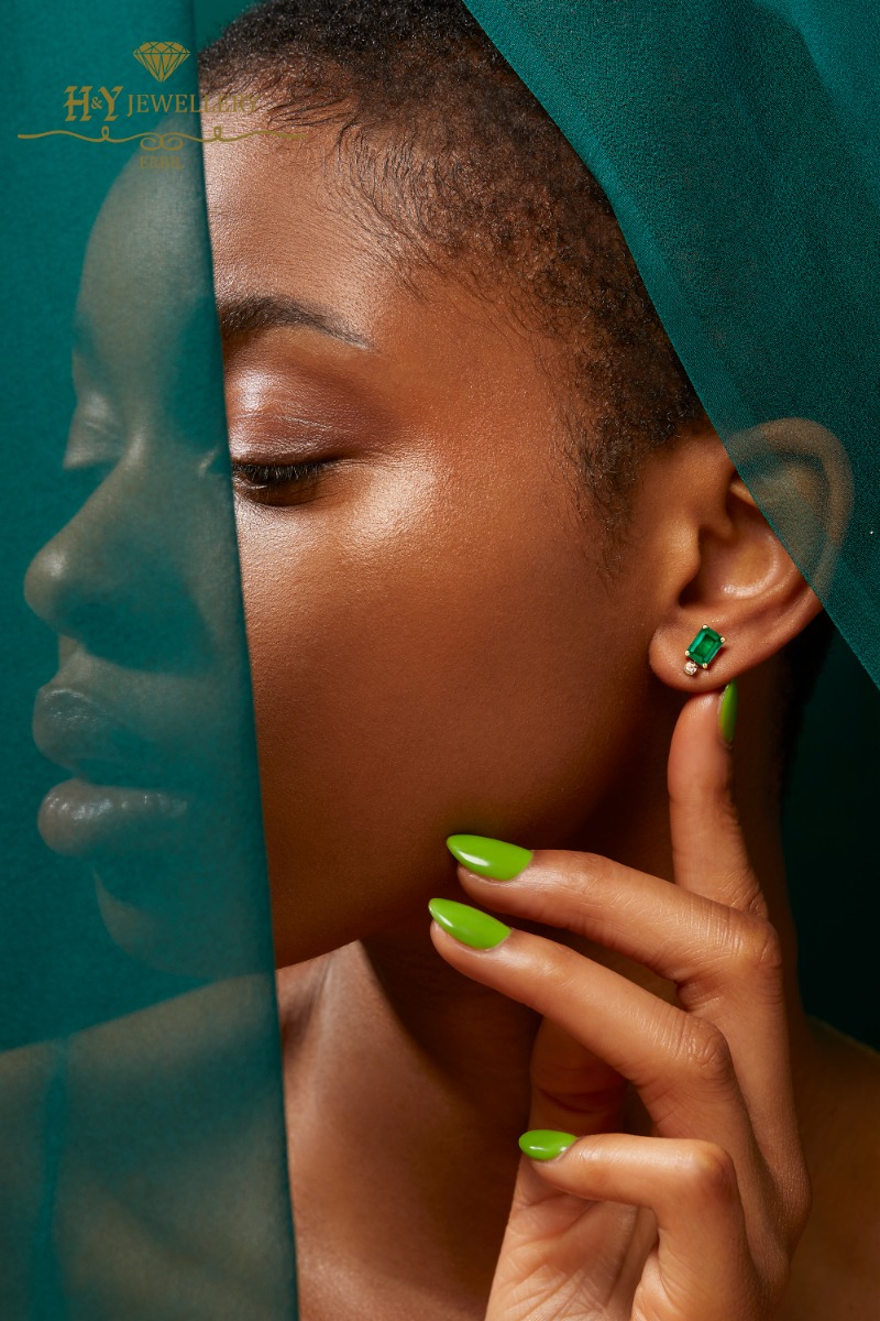 House Of Meraki Kyem Studs - Yellow Gold Emerald & Diamond Earrings - 1.68ct-10516