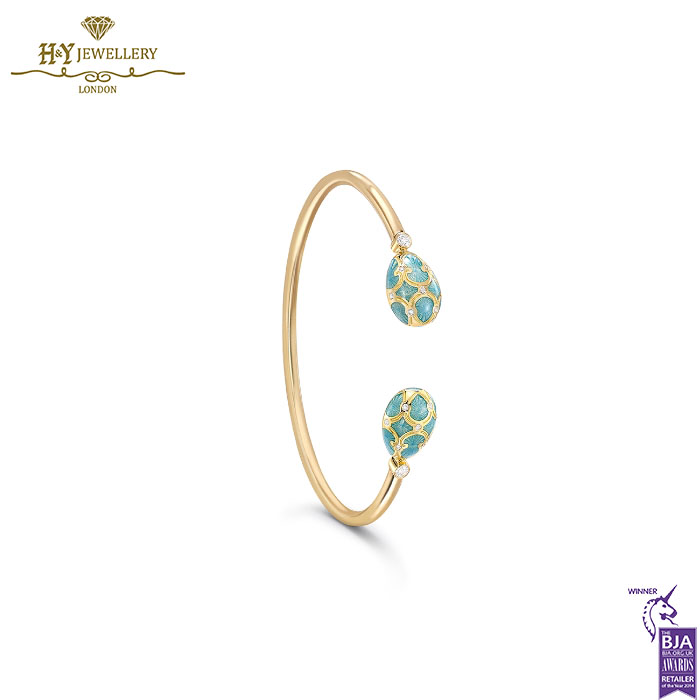 Fabergé Heritage Yellow Gold Diamond & Turquoise Guilloche Enamel Open Bracelet-0
