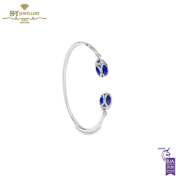 Fabergé Heritage Palais White Gold Diamond & Royal Blue Guilloché Enamel Open Bracelet-0