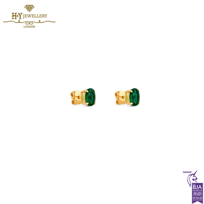 House Of Meraki Allora Studs - Yellow Gold Oval Cut Emerald - 3.78ct-13904
