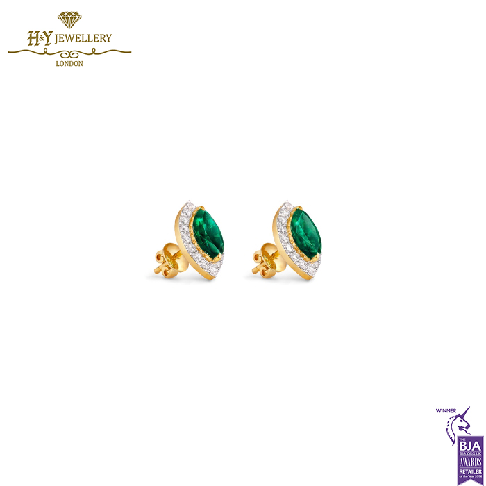 House Of Meraki Myra Studs - Yellow Gold Marquise Cut Emerald & Diamond - 2.28ct-13907