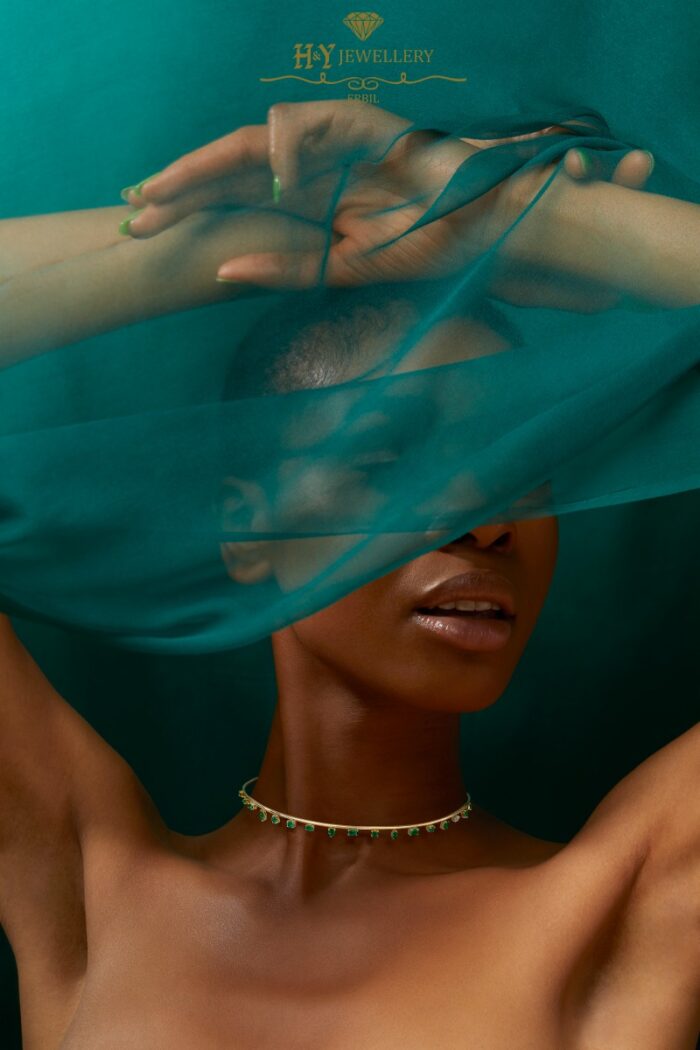 House Of Meraki Yellow Gold Peacock Choker Natural Zambian Emerald & Diamond - 3.05ct -10468