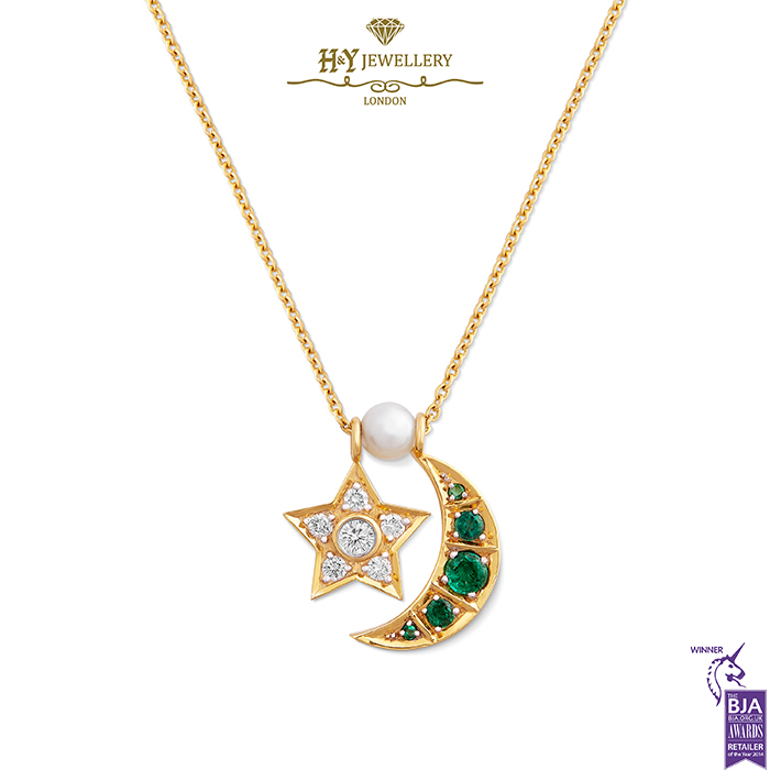 House Of Meraki Yellow Gold Starling Natural Zambian Emerald & Diamond Necklace - 0.38ct-0