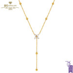 Yellow Gold Brilliant Cut Diamond Flower Droplet Necklace - 0.29ct -0