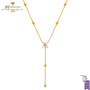 Yellow Gold Brilliant Cut Diamond Flower Droplet Necklace - 0.29ct -0
