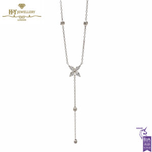 White Gold Brilliant Cut Diamond Flower Droplet Necklace - 0.23 ct-0