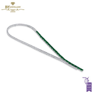 White Gold Emerald Cut Green Colombian Emerald & Brilliant Cut Diamond Serpent Design Necklace - 48.64ct-15265