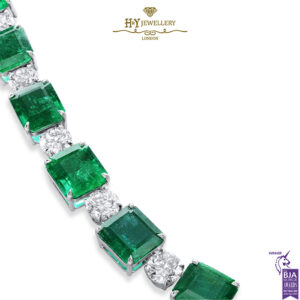 White Gold Emerald Cut Green Zambian Emerald & Brilliant Cut Diamond Necklace - 118.54 ct-15267