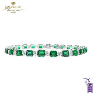White Gold Emerald Cut Green Zambian Emerald & Brilliant Cut Diamond Necklace - 118.54 ct-15268