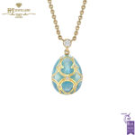 Fabergé Heritage Yellow Gold Diamond & Turquoise Guilloché Enamel Petite Egg Pendant Heritage-0