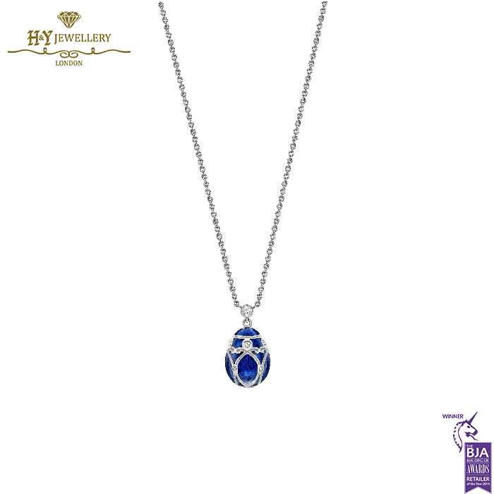 Fabergé Heritage Palais White Gold Diamond & Royal Blue Guilloché Enamel Petite Egg Pendant-15371