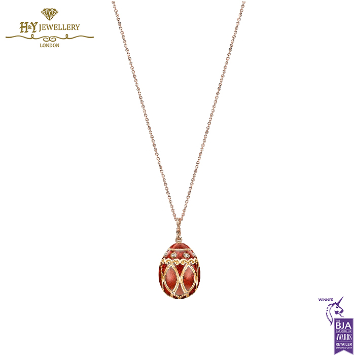 Fabergé Heritage Palais Rose Gold Diamond & Red Guilloché Enamel Egg Pendant-15373