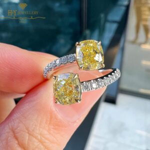 White Gold Cushion Cut Fancy Yellow & Round Cut White Diamond Ring - 2.27ct -10339
