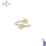 White Gold Cushion Cut Fancy Yellow & Round Cut White Diamond Ring - 2.27ct -0