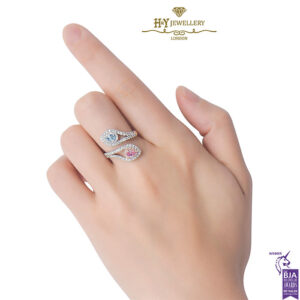 White Gold Pear Cut Light Blue & Pink Diamond Ring - 1.35ct-15443
