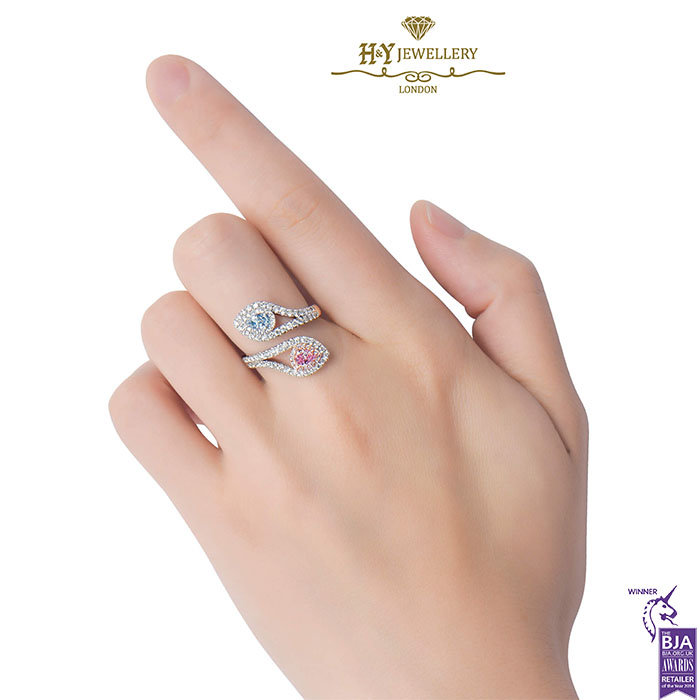 White Gold Pear Cut Light Blue & Pink Diamond Ring - 1.35ct-15443