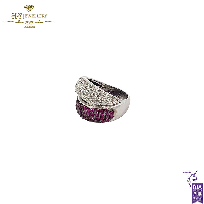 White Gold Brilliant Cut Diamond & Ruby Ring - 0.57ct-17345