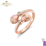 Fabergé Heritage Rose Gold Diamond & Pink Guilloché Enamel Crossover Ring-0