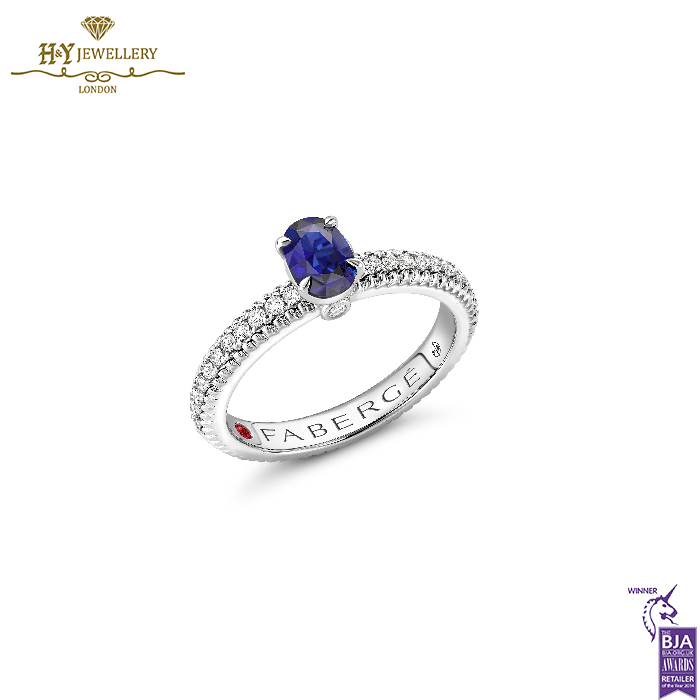 Fabergé Colours of Love White Gold Blue Sapphire Fluted Ring with Diamond Shoulders-0