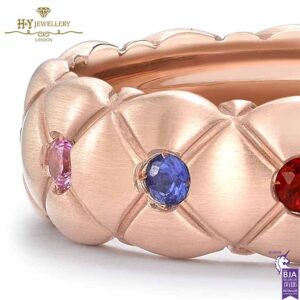 Fabergé Rose Gold Multi Coloured Gemstone Faberge Treillage Brushed Ring -15502