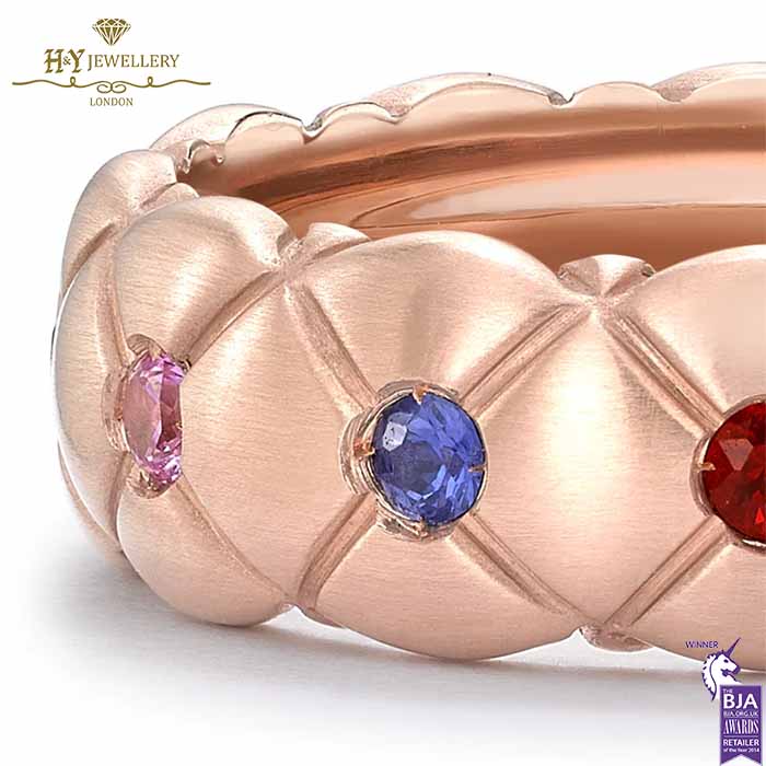 Fabergé Rose Gold Multi Coloured Gemstone Faberge Treillage Brushed Ring -15502