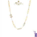 Paper Clip Diamond Initial Necklace (S) Yellow Gold - 0.17ct-0