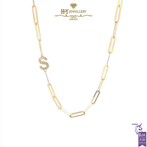 Paper Clip Diamond Initial Necklace (S) Yellow Gold - 0.17ct-0