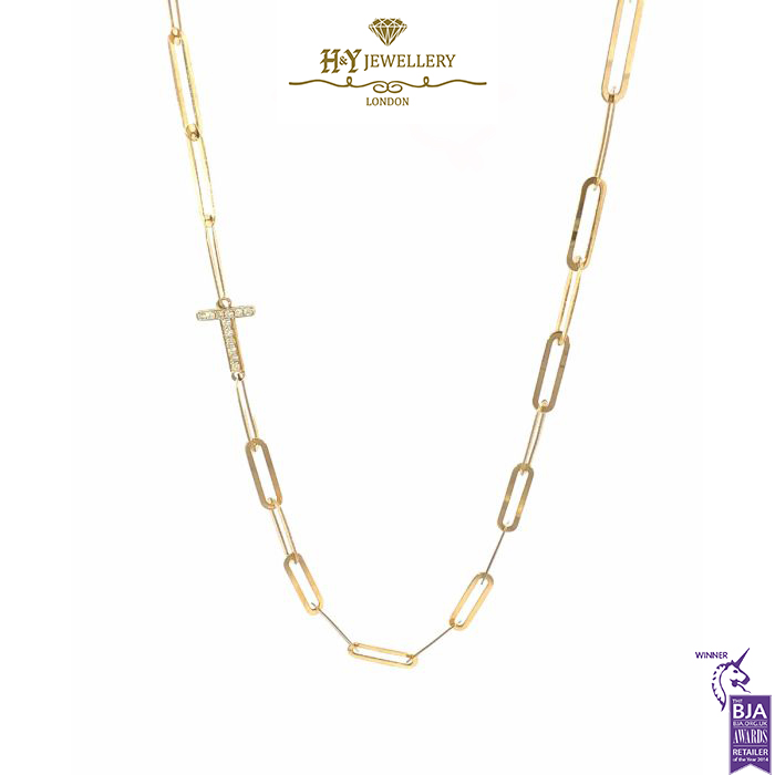 Initial Paper Clip Necklace Yellow Gold - 0.11ct-0