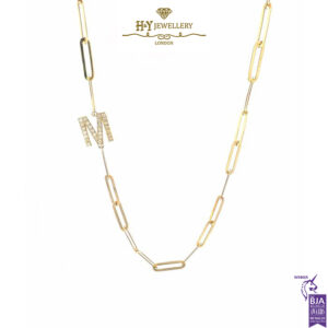 Initial Paper Clip Necklace Yellow Gold - 0.24ct-0