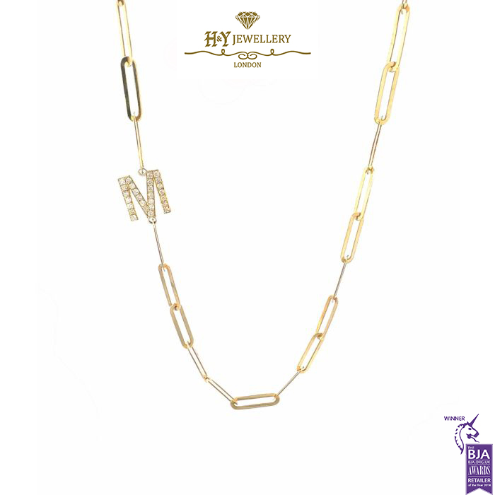 Initial Paper Clip Necklace Yellow Gold - 0.24ct-0