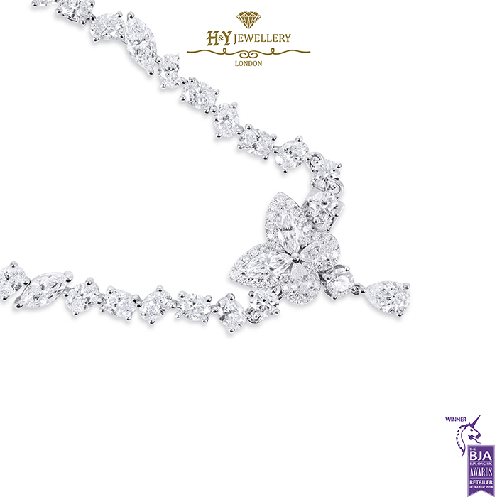 White Gold Classic Mix Cut Butterfly Design Diamond Necklace - 24.30ct-15276