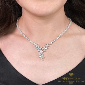 White Gold Classic Mix Cut Butterfly Design Diamond Necklace - 24.30ct-11461