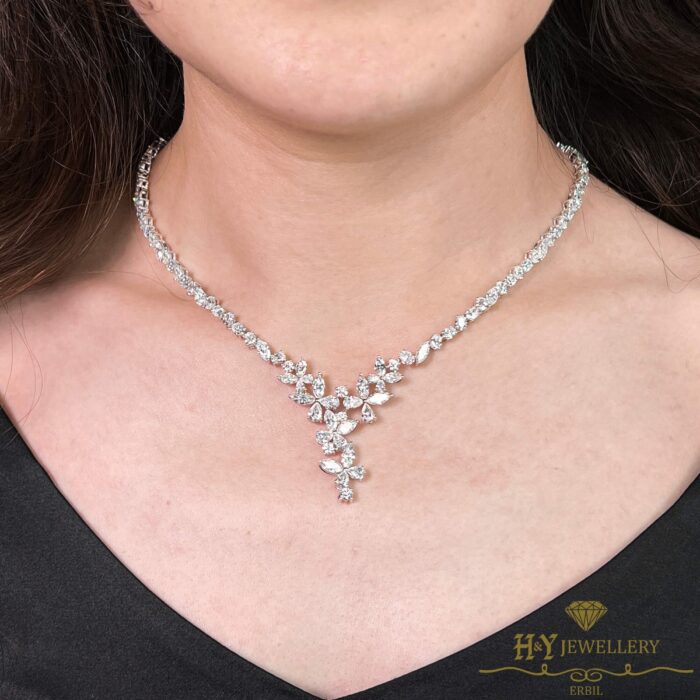 White Gold Classic Mix Cut Butterfly Design Diamond Necklace - 24.30ct-11461