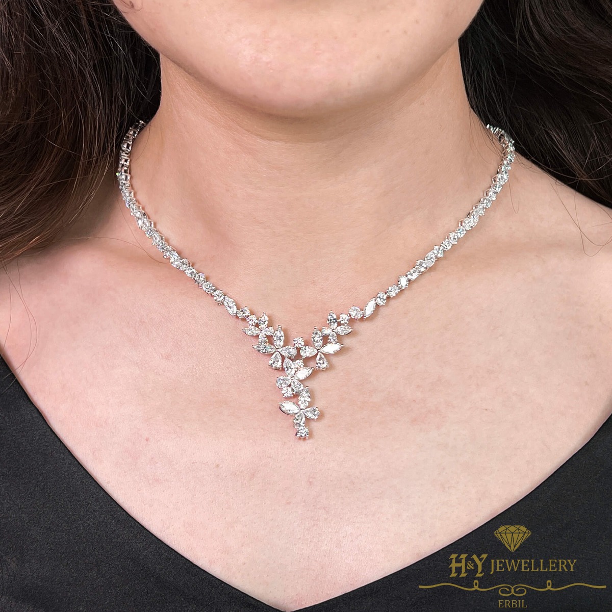 White Gold Classic Mix Cut Butterfly Design Diamond Necklace - 24.30ct-11461