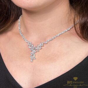 White Gold Classic Mix Cut Butterfly Design Diamond Necklace - 24.30ct-11462