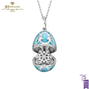 Faberge Heritage White Gold Diamond & Teal Guilloche Enamel Snowflake Surprise Locket-0