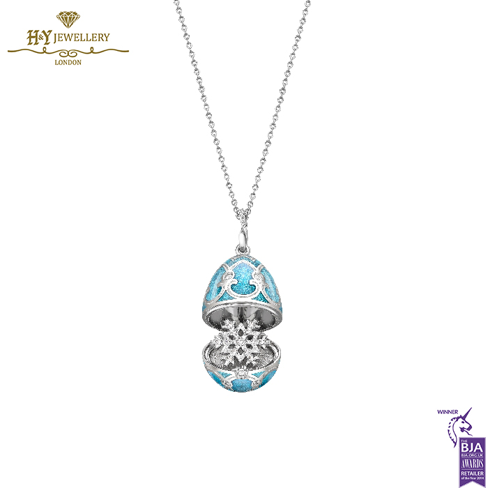Faberge Heritage White Gold Diamond & Teal Guilloche Enamel Snowflake Surprise Locket-15389