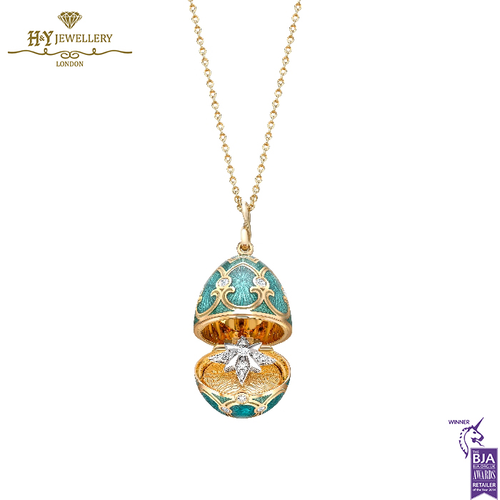 Fabergé Heritage Yellow Gold Diamond & Teal Guilloché Enamel Trembling Star Surprise Locket-15391