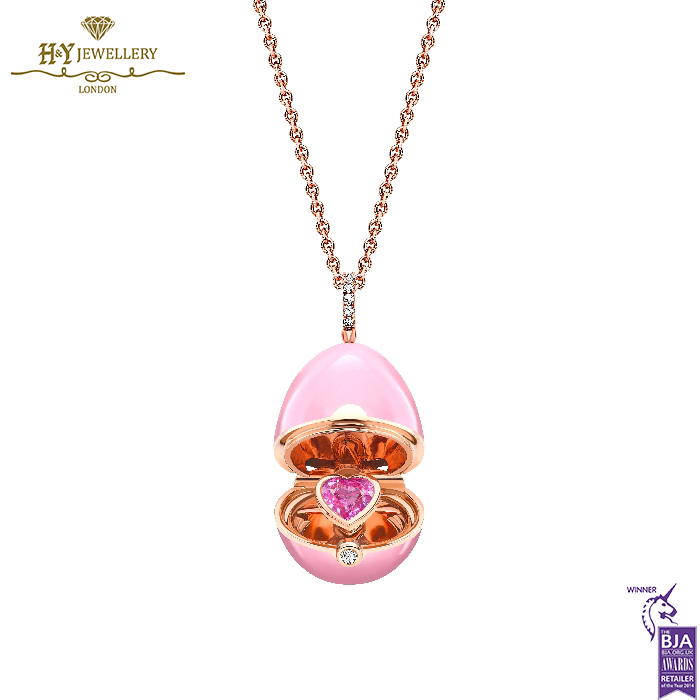 Fabergé Essence Rose Gold Diamond & Pink Sapphire Heart Surprise Locket with Pink Lacquer-15397