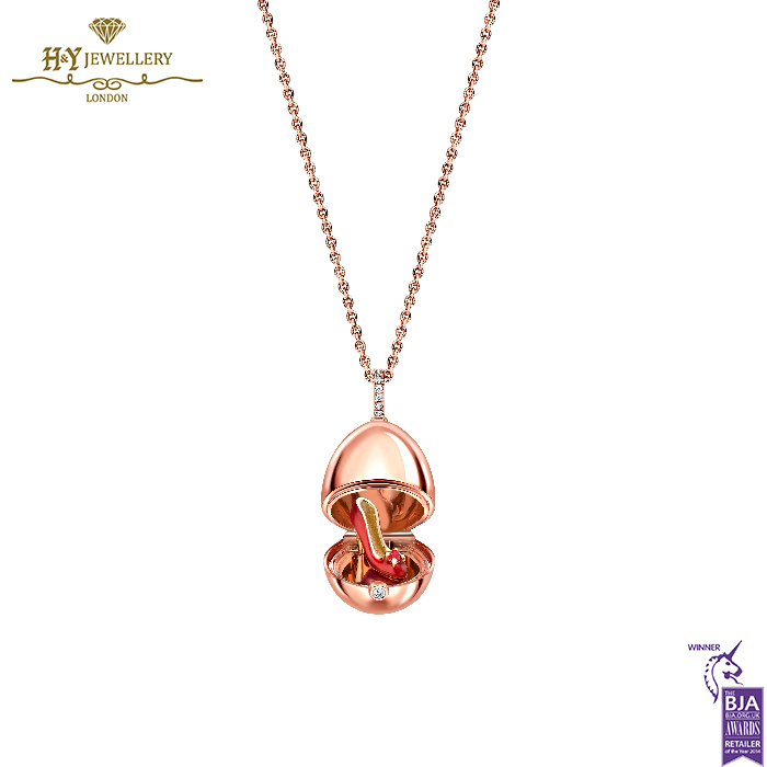 Fabergé Essence Rose Gold Red Lacquer & Ruby Set Shoe Surprise Locket-15405