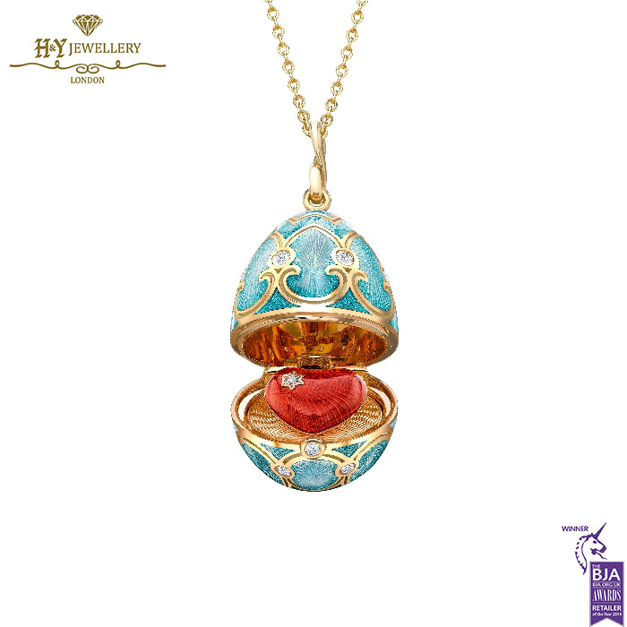 Fabergé Heritage Yellow Gold Diamond & Turquoise Guilloché Enamel Heart Surprise Locket-0