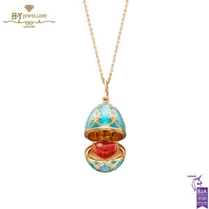 Fabergé Heritage Yellow Gold Diamond & Turquoise Guilloché Enamel Heart Surprise Locket-15419