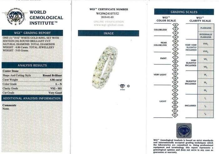 White Gold Brilliant Cut Diamond Full Eternity Ring - 4.86ct-11524